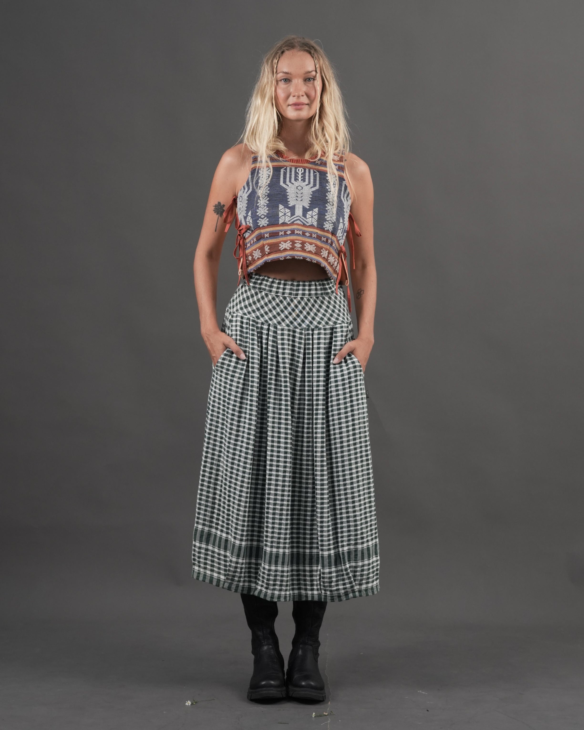 The Wanderer Skirt - Checkered Green