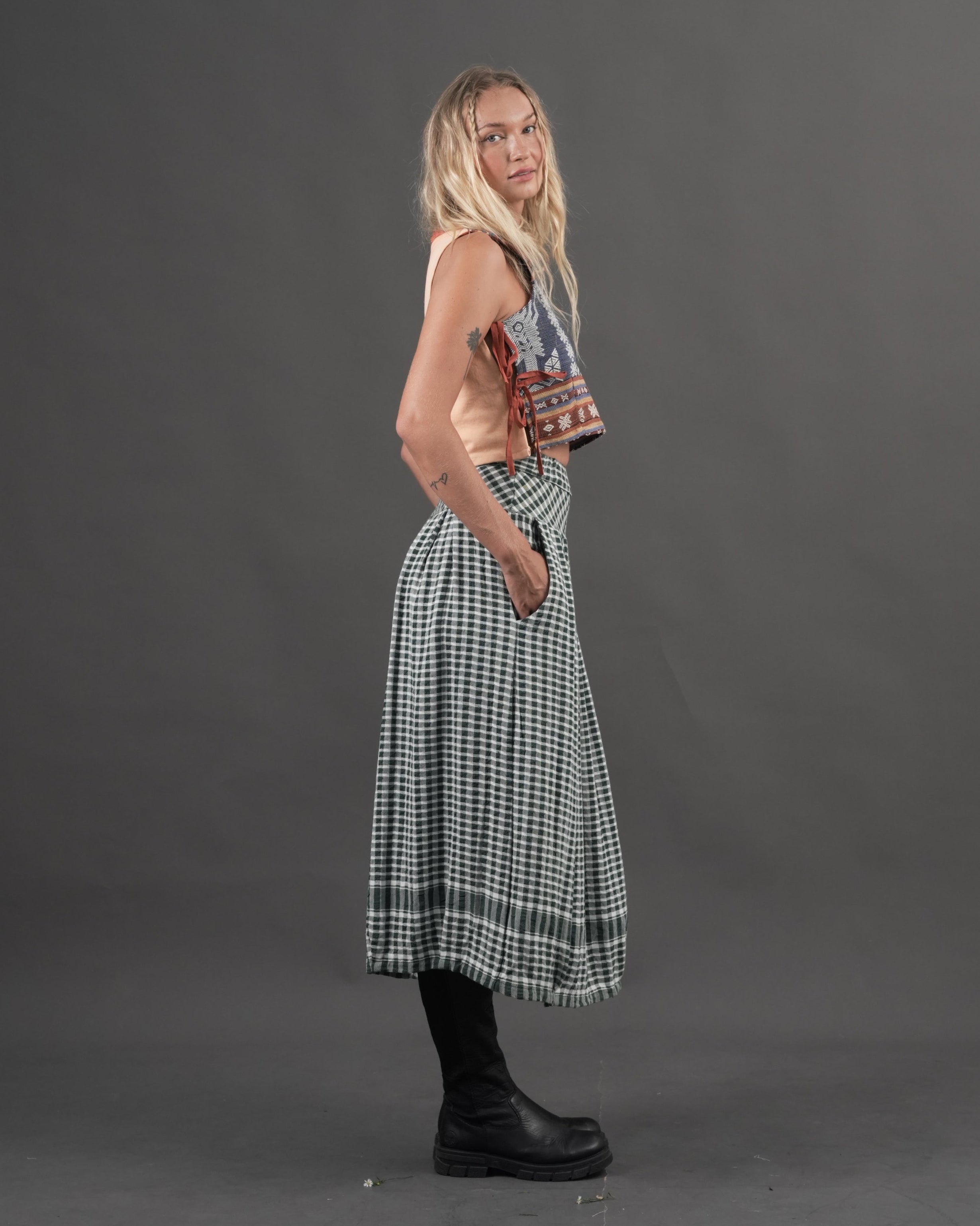The Wanderer Skirt - Checkered Green