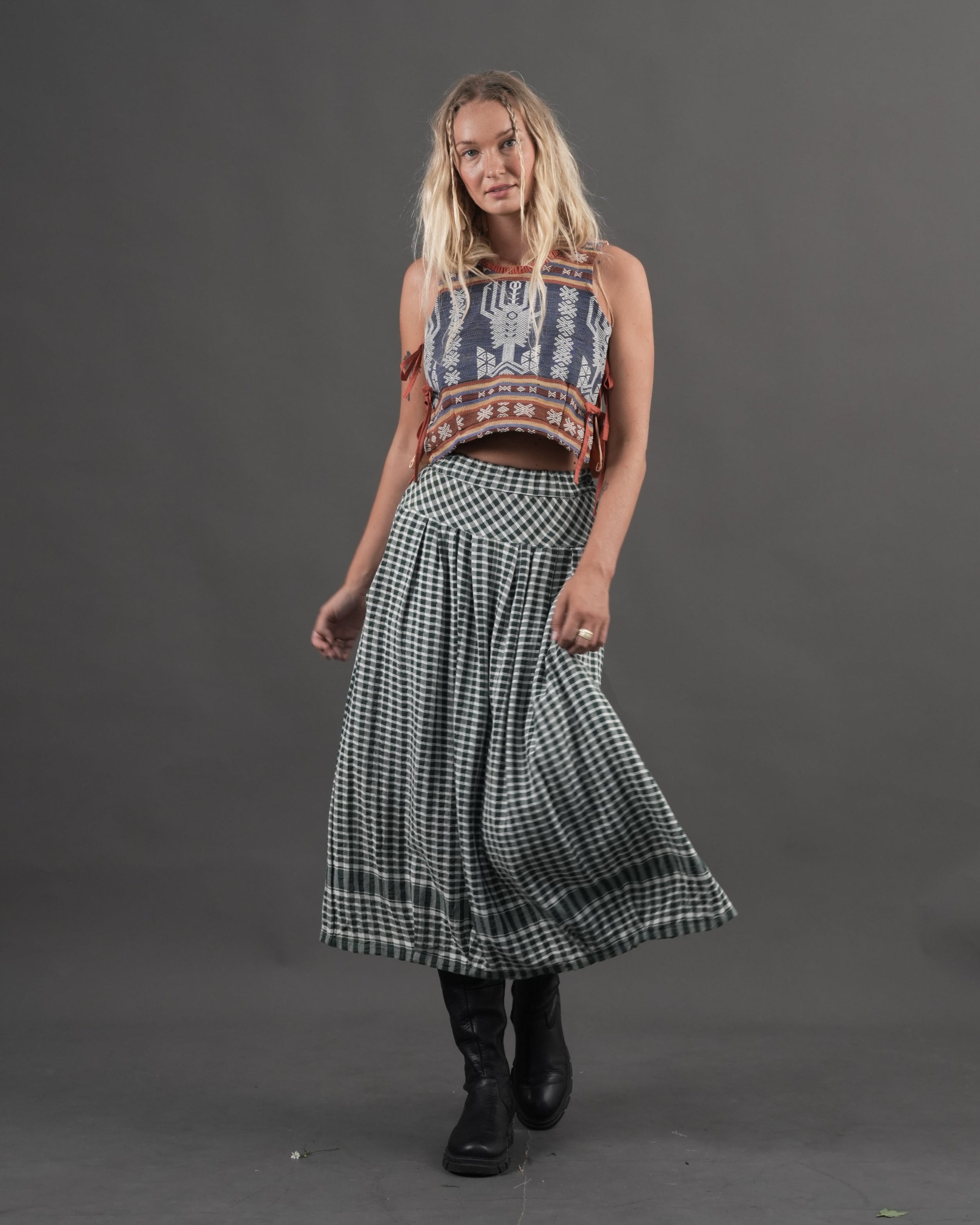 The Wanderer Skirt - Checkered Green